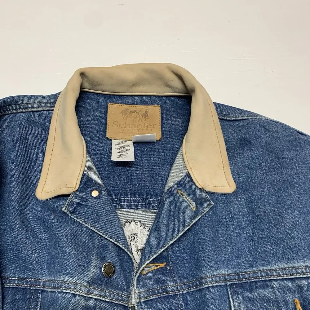 Schaefer Outfitter Legend Denim Jacket Made In USA Men Sz XL Custom Logo SPRUS
